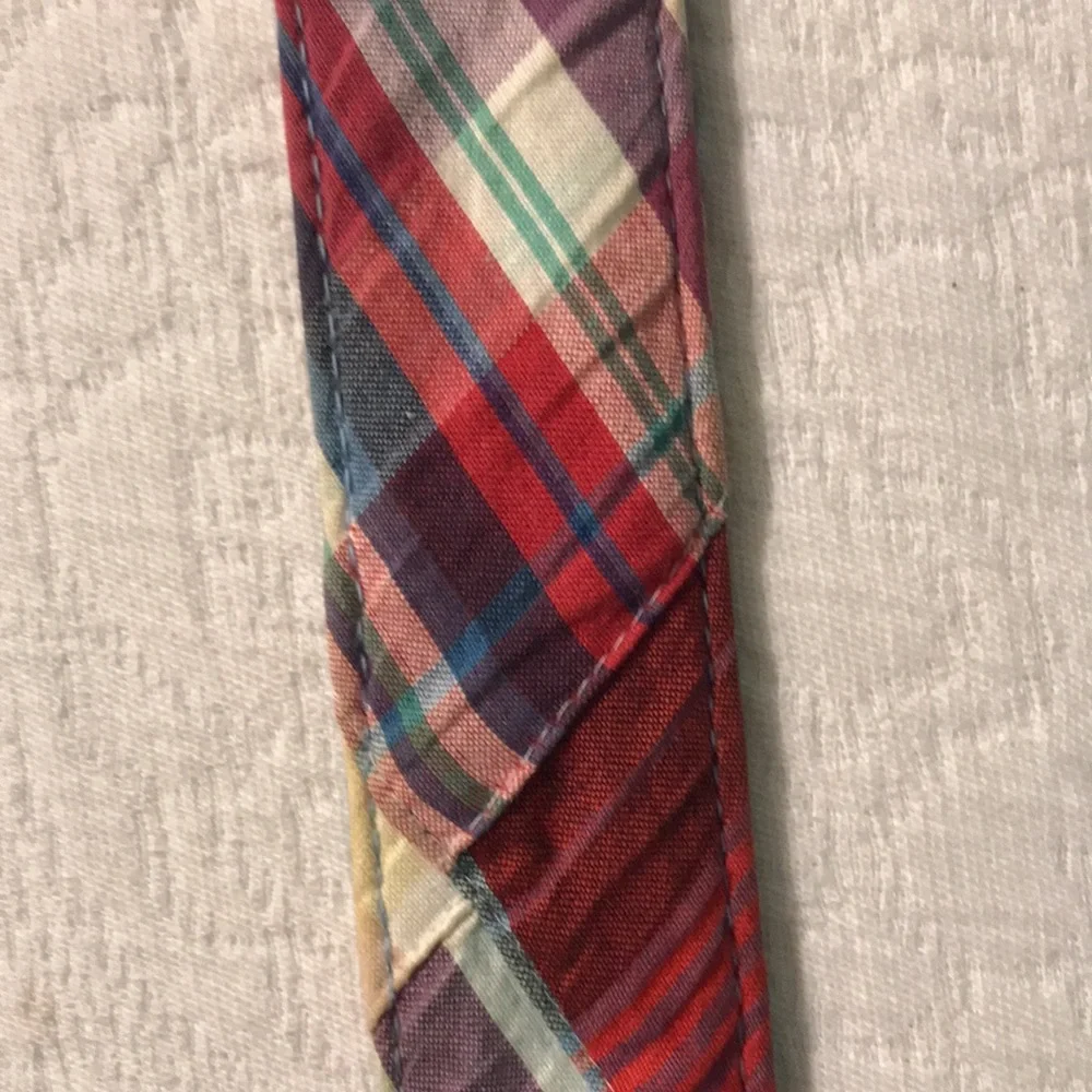 Brooks Brothers Preppy Plaid Fabric Belt with Brown Leather Accents Adjustable